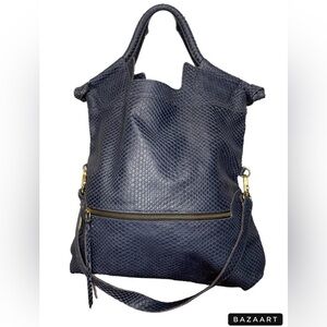 Foley & Corinna Mid City blue leather foldover tote B3